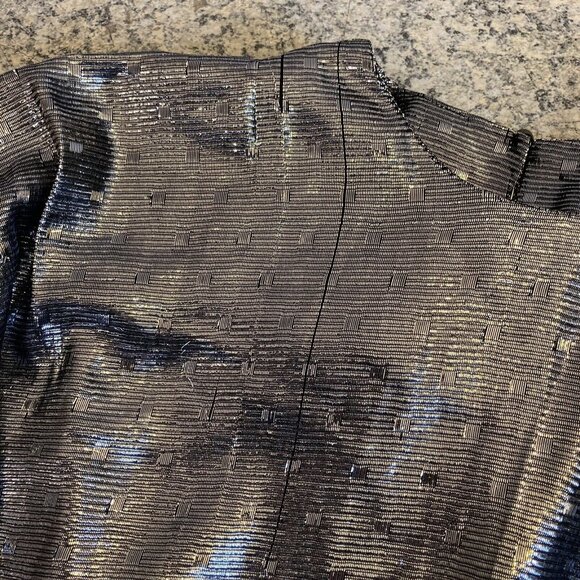 Vintage 1970s Disco Top Blouse Metallic Silver Medium Polka Dot NOS Deadstock - Picture 6 of 9